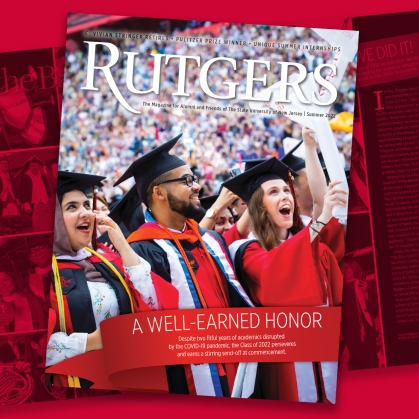 Rutgers magazine cover and interior spread