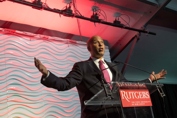 Original Caption: Corey Booker, New Jersey Senator makes remarks at the inauguration dinner